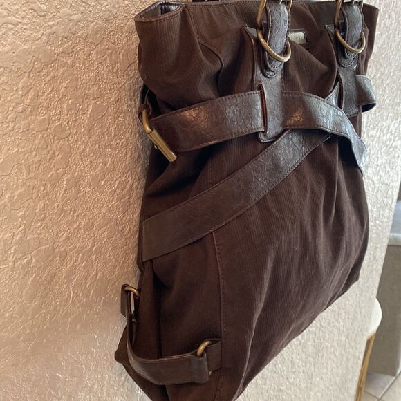 O’Neill canvas and leather tote bag crisscross straps and buckles - Picture 4 of 13